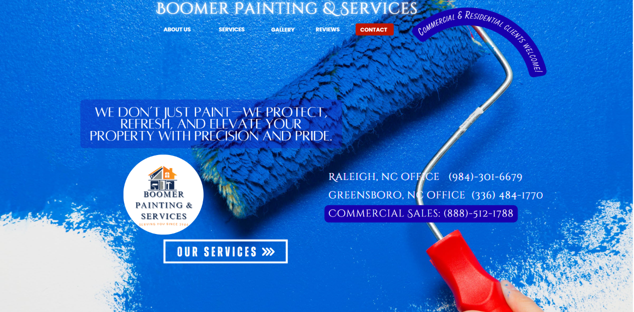 Boomer Painting and Services website before Hurtado Tech improvements